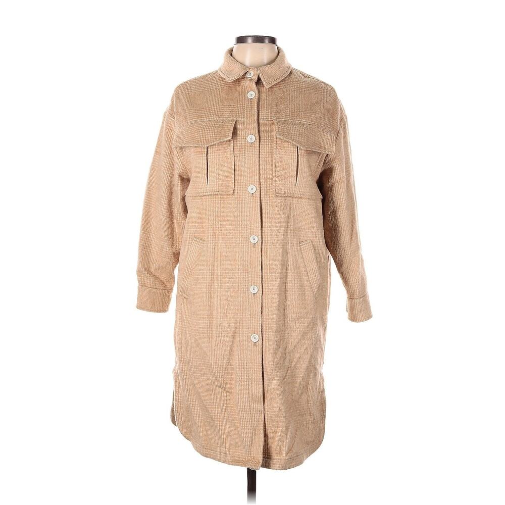 Eleventy Wool Blend Longline Coat Womens 12 Sand Beige Houndstooth Shacket NWT